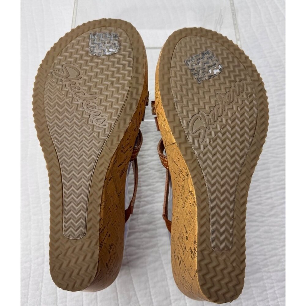 Skechers Women Beverlee Vegan Strappy Wedge Sandals 9 Brown - Picture 5 of 9